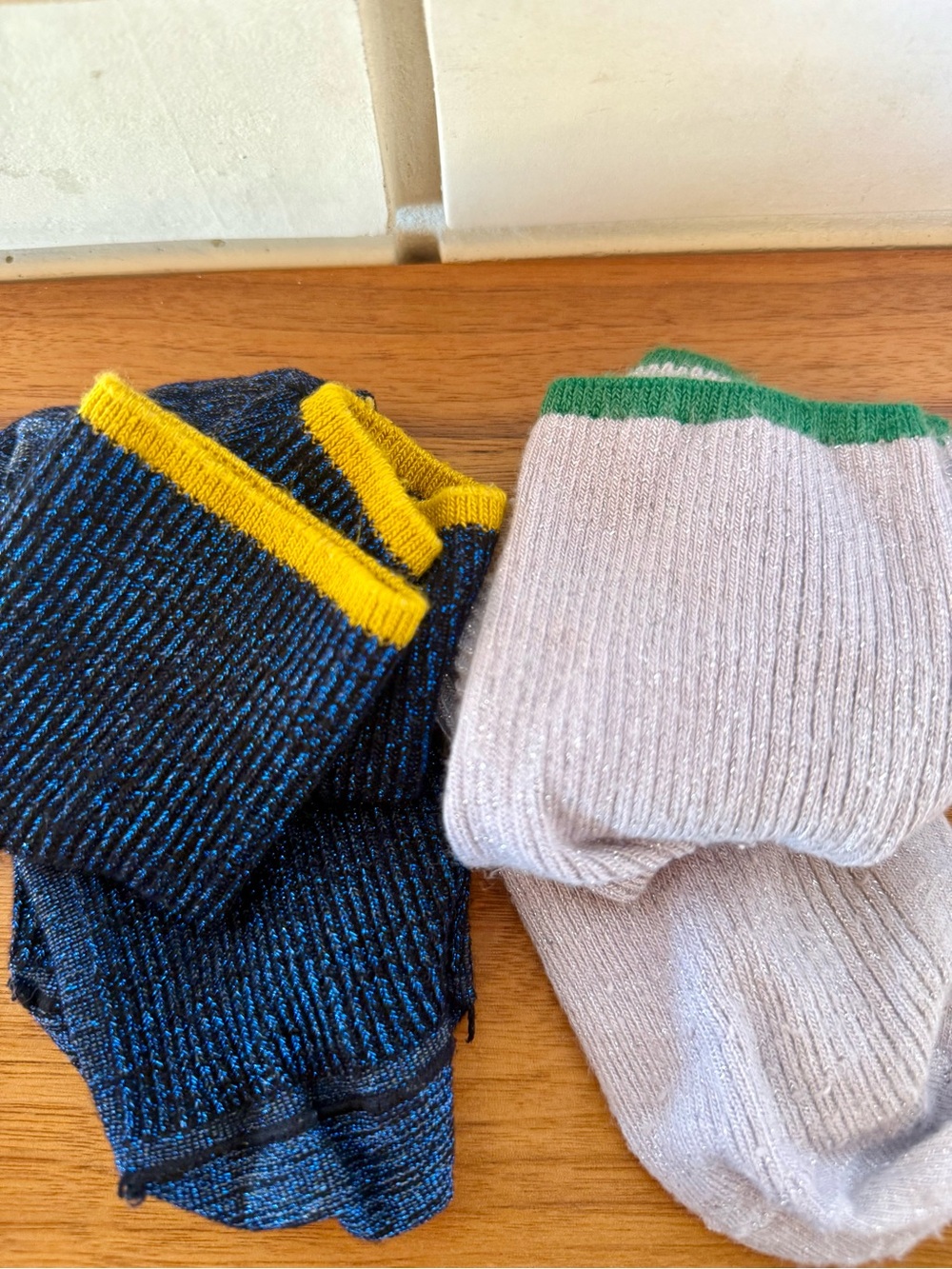 Glitter Dress Socks * 2 Pairs * Navy Gold + Lavender Teal * Girls M/L Size 4-6